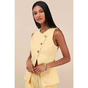 Lulus Natural Poise Yellow Asymmetrical Vest Top - Size L